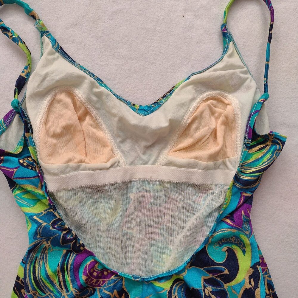 Vintage 980s 90s Jantzen Swimsuit M L Bright Jewel Tone Metallic One Piece 16 - Picture 8 of 9